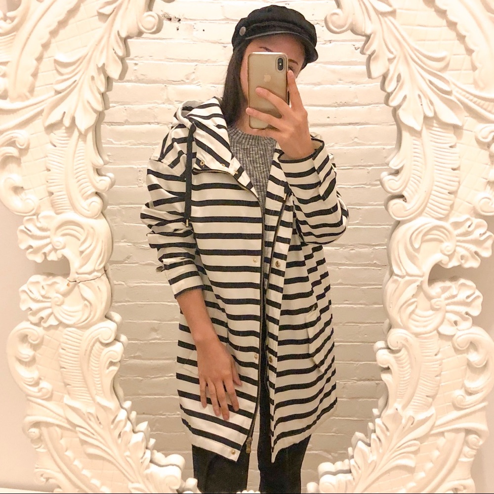ONLY | Striped Black & White Rain Jacket / Trench
